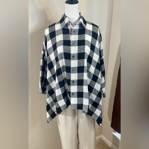 Eskandar Vintage Designer 100% Linen Button Down A-Line Shirt Black & White